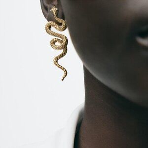 3/$35 Gold Tone Snake Dangle Drop Stud Earrings Statement Jewelry Serpent